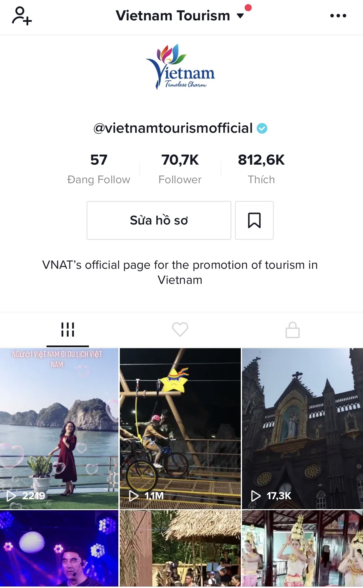 Tài khoản TikTok chính thức của Du lịch Việt Nam